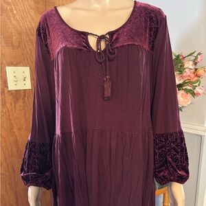HANNAH Burgundy Velvet Accent Tunic Top XL